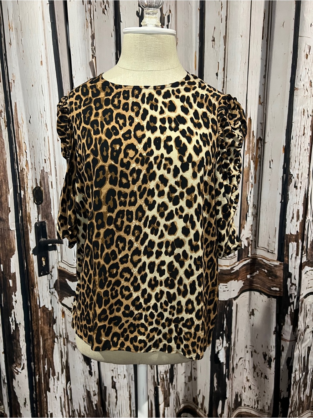 H&M Leopard Print Short Sleeve Top - Brown/Black/Cream